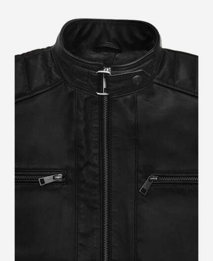 Top G Andrew Tate Black Leather Jacket Collar Close Up