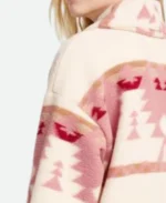 Yellowstone Beth Dutton Pink and White Aztec Coat Shoulder Detail Image