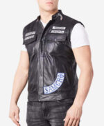 Charlie Hunnam Sons Of Anarchy Jax Teller Black Leather Vest Front 1