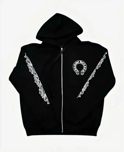 Chrome Hearts Horseshoe Floral Cross Black Zip Up Hoodie