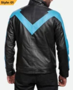 Dick Grayson Nightwing Black Leather Jacket Stye 01 Side Look Back