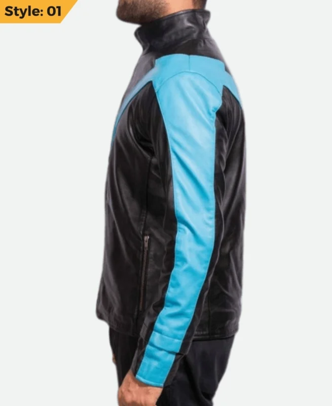 Dick Grayson Nightwing Black Leather Jacket Stye 01 Side Look