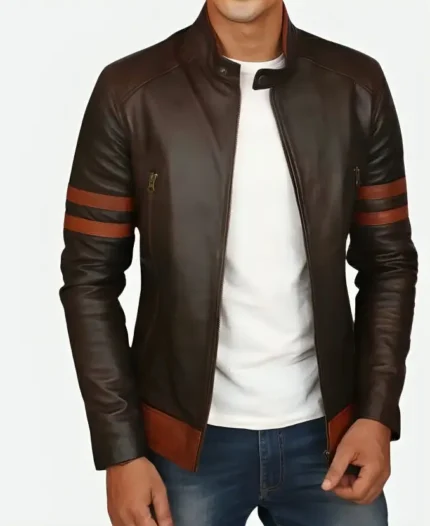 Hugh Jackman X-Men Origins Wolverine Brown Leather Jacket Front