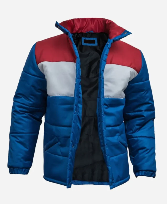 Stranger Things Season 4 Jim Hopper and Joyce Byers Red White and Blue Puffer Jacket