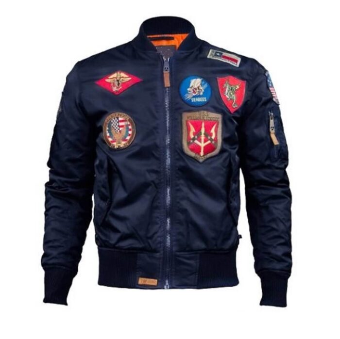 Men Top Gun MA 1 Blue Bomber Jacket