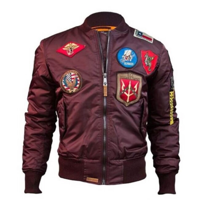 Men Top Gun MA 1 Burgundy Bomber Jacket