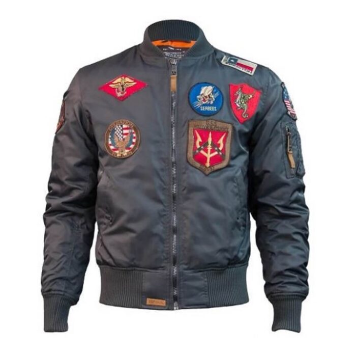 Men Top Gun MA 1 Grey Bomber Jacket