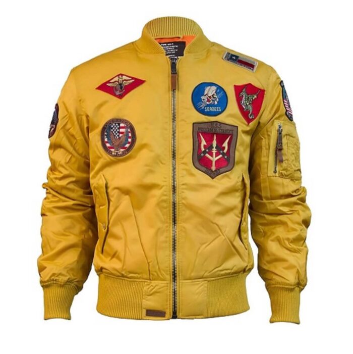 Men Top Gun MA 1 Yellow Bomber Jacket