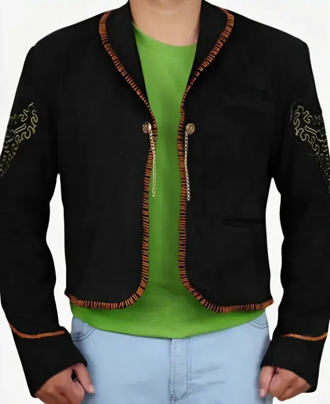 Antonio Banderas Once Upon a Time in Mexico (Desperado 2) El Mariachi Scorpion Black Suede Leather Jacket Front