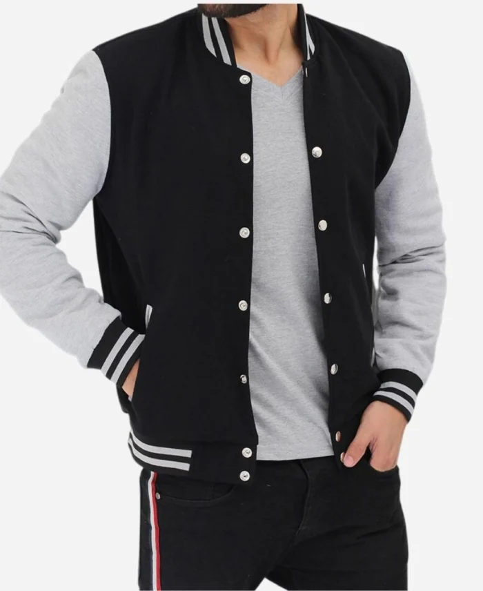 Riverdale Southside Serpents Black And Grey Varsity Jacket Front