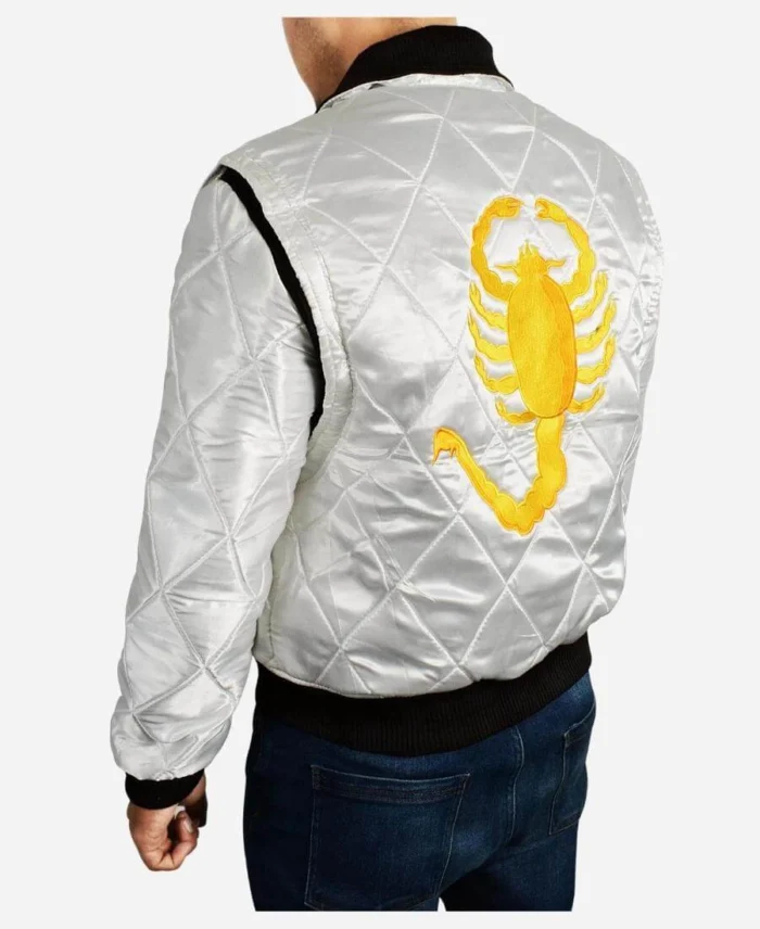 Ryan Gosling Drive Driver White Scorpion Bomber Jacket Side