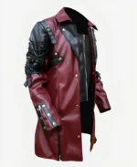 Steampunk Gothic Matrix Leather Trench Coat Maroon Left 2