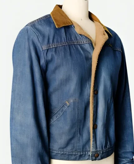 Stranger Things Jonathan Byers Blue Denim Sherpa Jacket Side Look