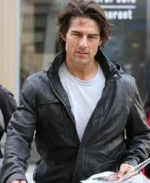 Tom Cruise Mission: Impossible Ghost Protocol Movie Ethan Hunt Black Leather Hooded Jacket