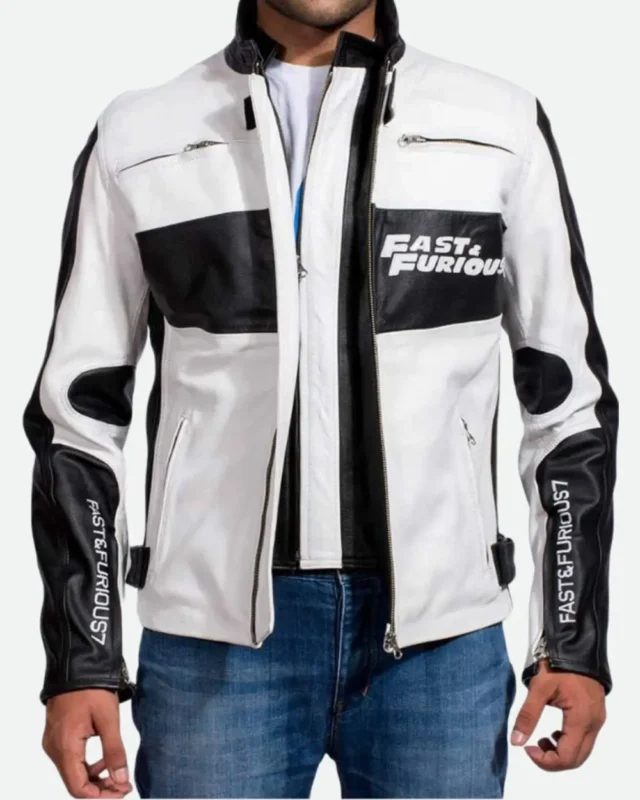 Vin Diesel Fast And Furious 7 Premiere White Leather Jacket