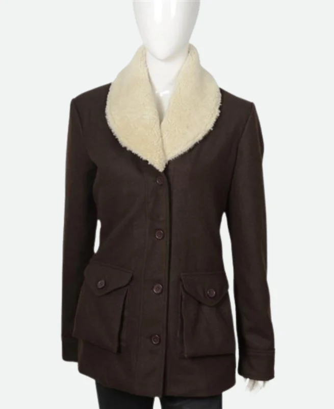 Kelly Reilly Yellowstone S04 Beth Dutton Brown Shearling Coat