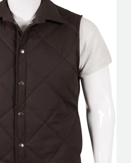 Kevin Costner Yellowstone John Dutton Brown Quilted Vest Front