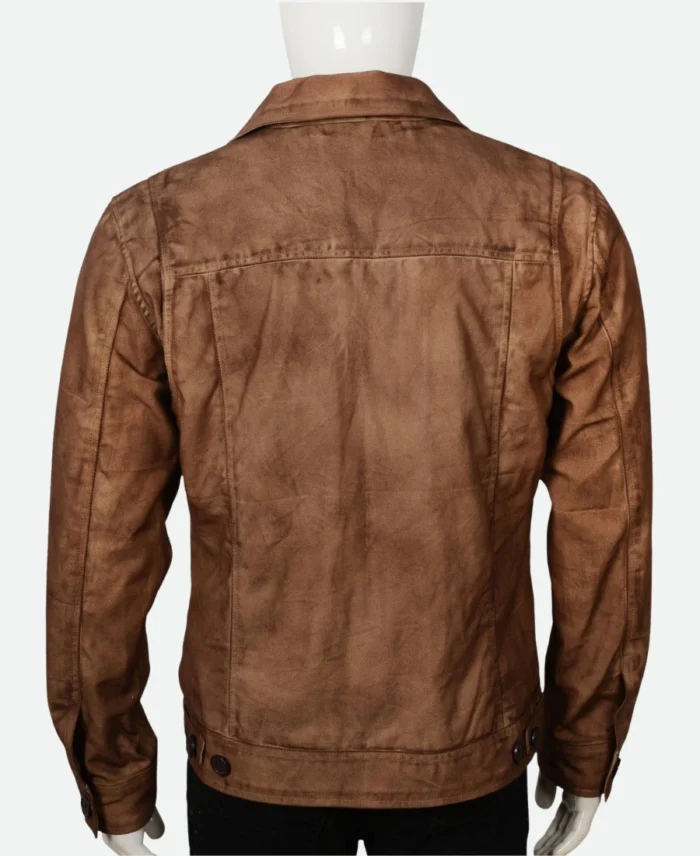 Luke Grimes Yellowstone Kayce Dutton Brown Waxed Leather Jacket Back