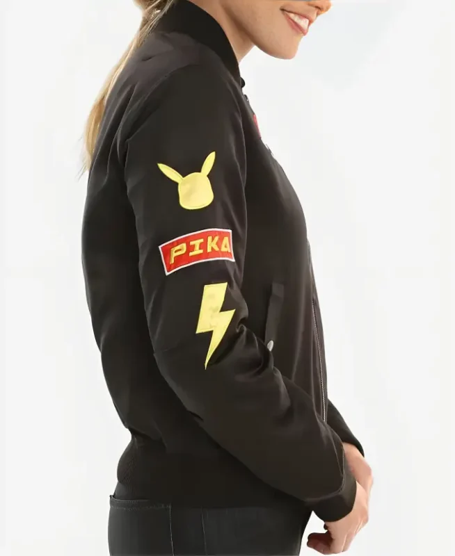 Pokemon Pikachu Black Bomber Jacket Side Look