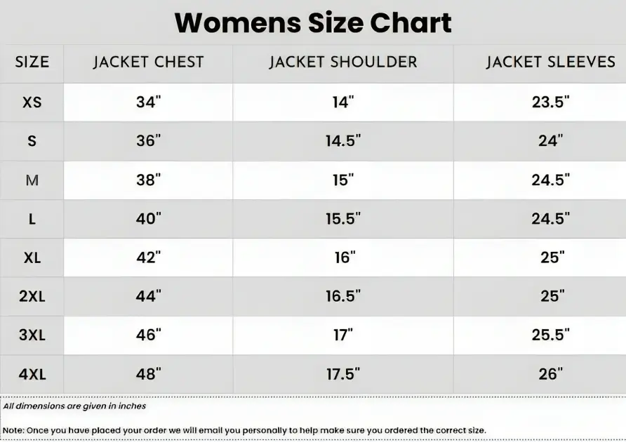 Jacket Era Women Size Chart