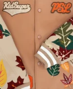 KidSuper Studios X Starbucks Team Pumpkin Spice Latte (PSL) Varsity Jacket Close Up Image