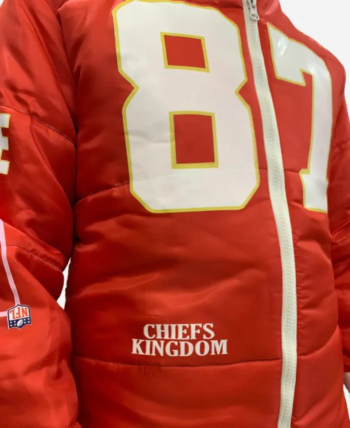 Taylor Swift Kansas City Chiefs Travis Kelce Red Puffer Jacket Close Image