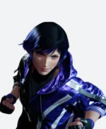 Tekken 8 Game Reina Black and Purple Hooded Bomber Jacket Detailing