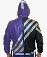 Tekken 8 Reina Black and Purple Leather Hooded Bomber Jacket Back