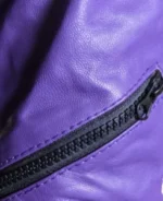 Tekken 8 Reina Black and Purple Leather Hooded Bomber Jacket Detailing