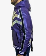 Tekken 8 Reina Black and Purple Leather Hooded Bomber Jacket Side