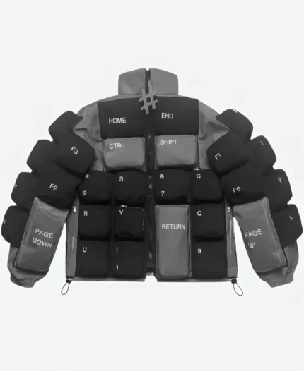 Christine Quinn Black And Grey Keyboard Puffer Jacket