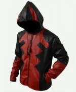 Deadpool Game Red Leather Hooded Jacket Side Look