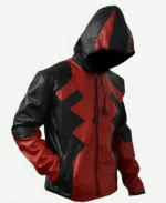 Deadpool Game Red Leather Hooded Jacket Side Pose