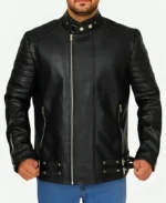 Ed Skrein Deadpool Ajax Black Leather Biker Jacket