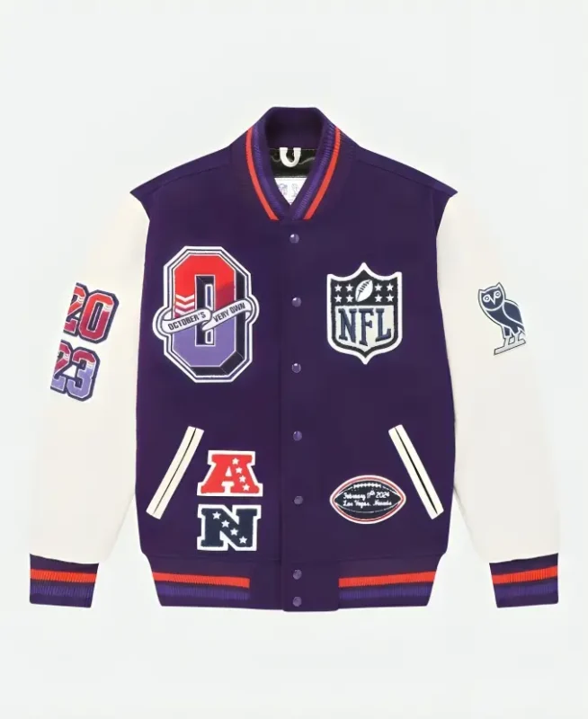 OVO X NFL Super Bowl LVIII Las Vegas Purple Letterman Varsity Jacket