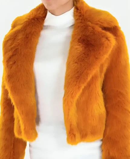 Selena Gomez Only Murders in the Building Mabel Mora Orange Fur Coat Closer Look