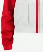 Taylor Swift New Era Kansa City Chiefs Red and White Windbreaker Jacket Cuffs Close Up