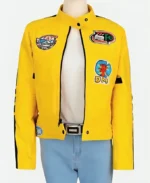 Uma Thurman Kill Bill The Bride Beatrix Kiddo Yellow Leather Motorcycle Jacket Front