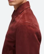 Eugenio Franceschini Emily in Paris Season 04 Marcello Red Suede Leather Jacket Detailing