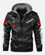 Cyberpunk 2077 Hooded Leather Jacket Front Image