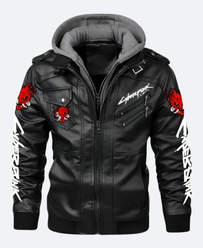 Cyberpunk 2077 Hooded Leather Jacket Front Image