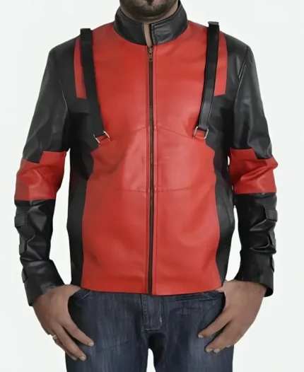 Game Version Deadpool Red And Black Leather Biker Jacket