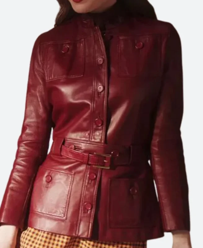Lilly Collins Red Leather Jacket Character Image