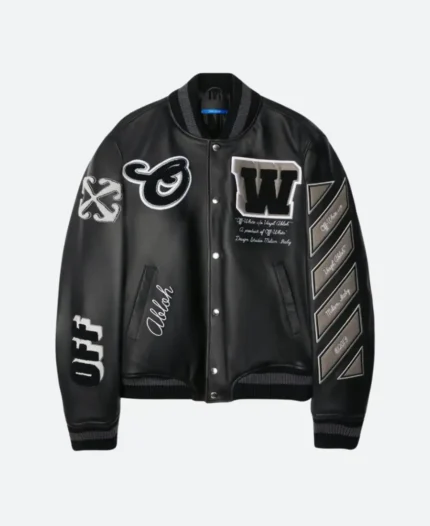 Off White Leather Varsity Jacket