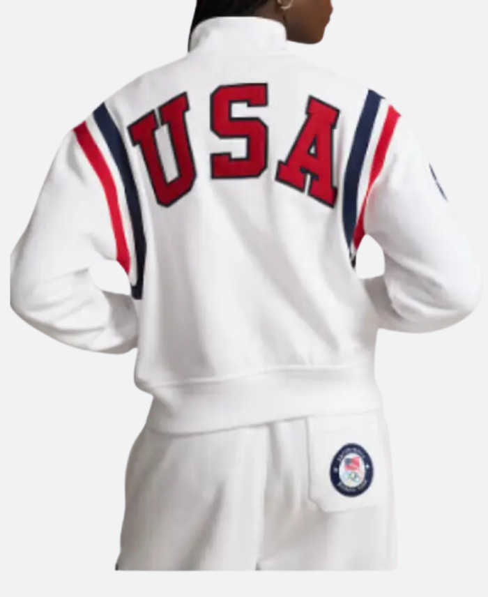 Olympic Team USA White Baseball Jacket Back Image