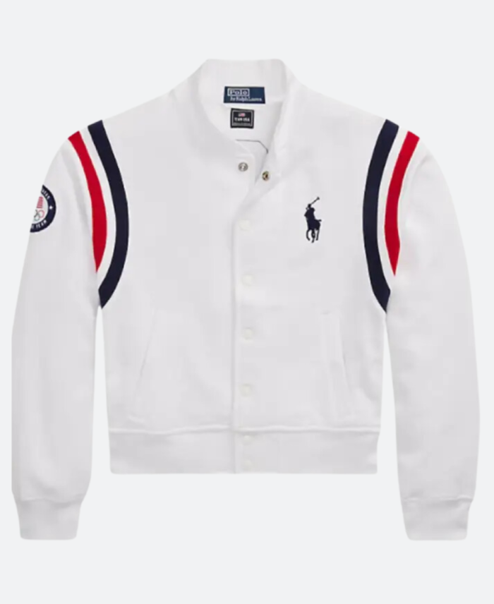 Olympic Team USA White Baseball Jacket Front Image