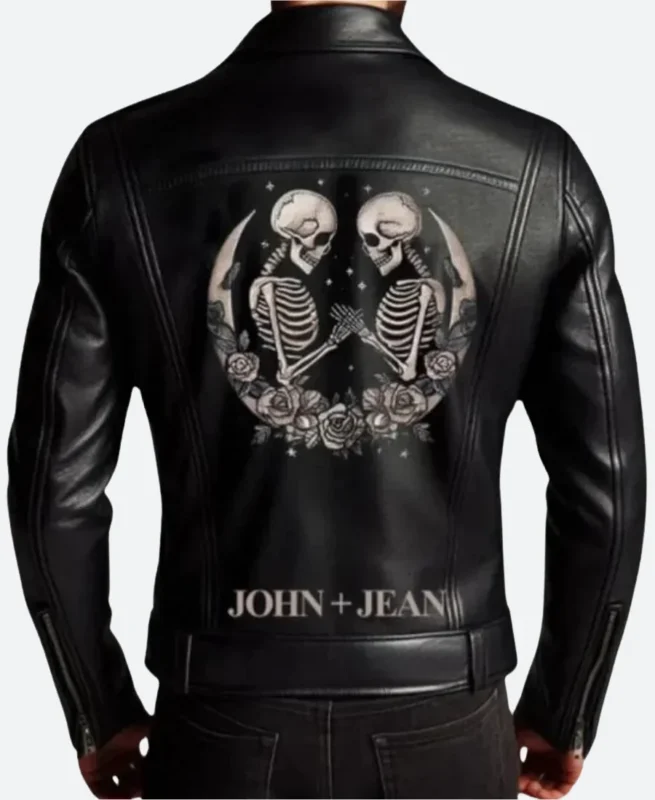 Skeleton Design Leather Jacket Back Image