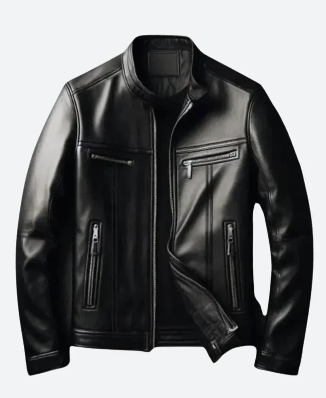 Skeleton Design Leather Jacket Front Image