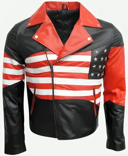 USA American Flag Leather Motorcycle Jacket