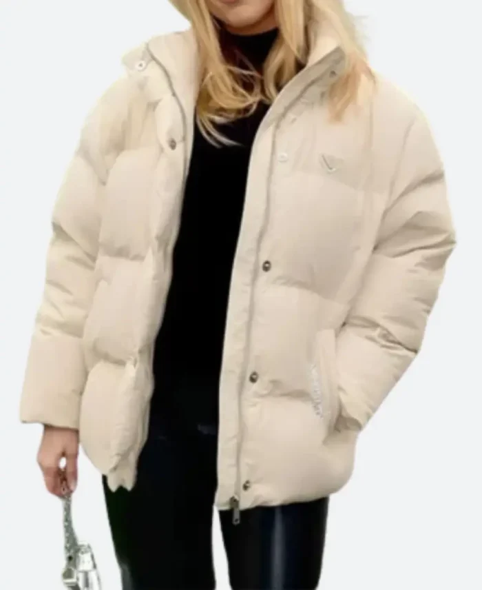 Brittany Mahomes Chiefs Beige Puffer Jacket